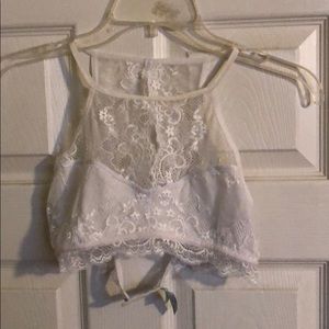 White lace bralette.